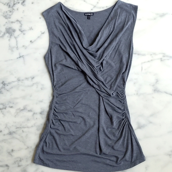 NWOT Express Rayon/Spandex Long sleeveless top w/front design&waist side elastic - Picture 3 of 5